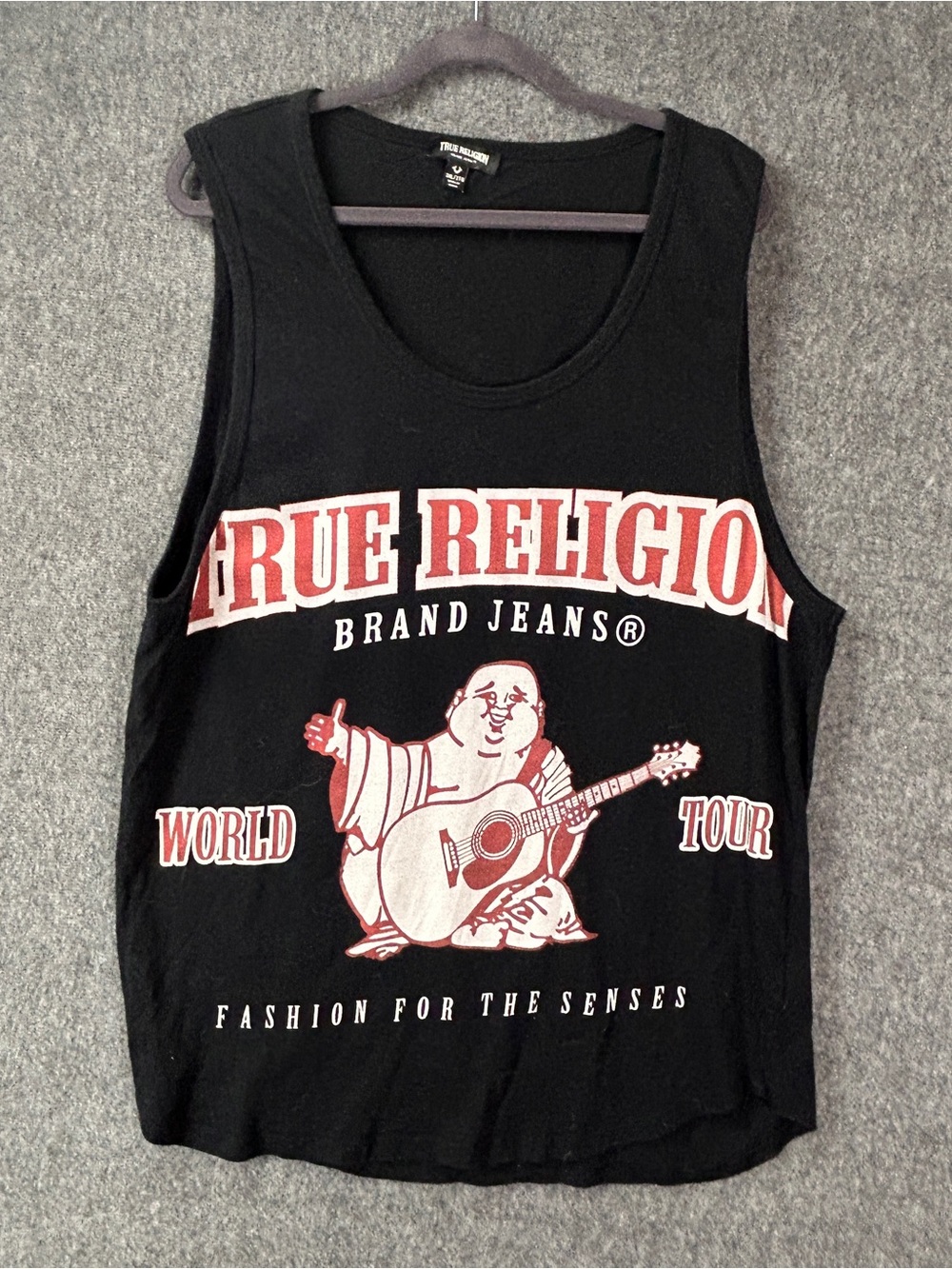 True Religion Tank Top Mens 3XL Black World Tour Buddha Graphic Jersey Music